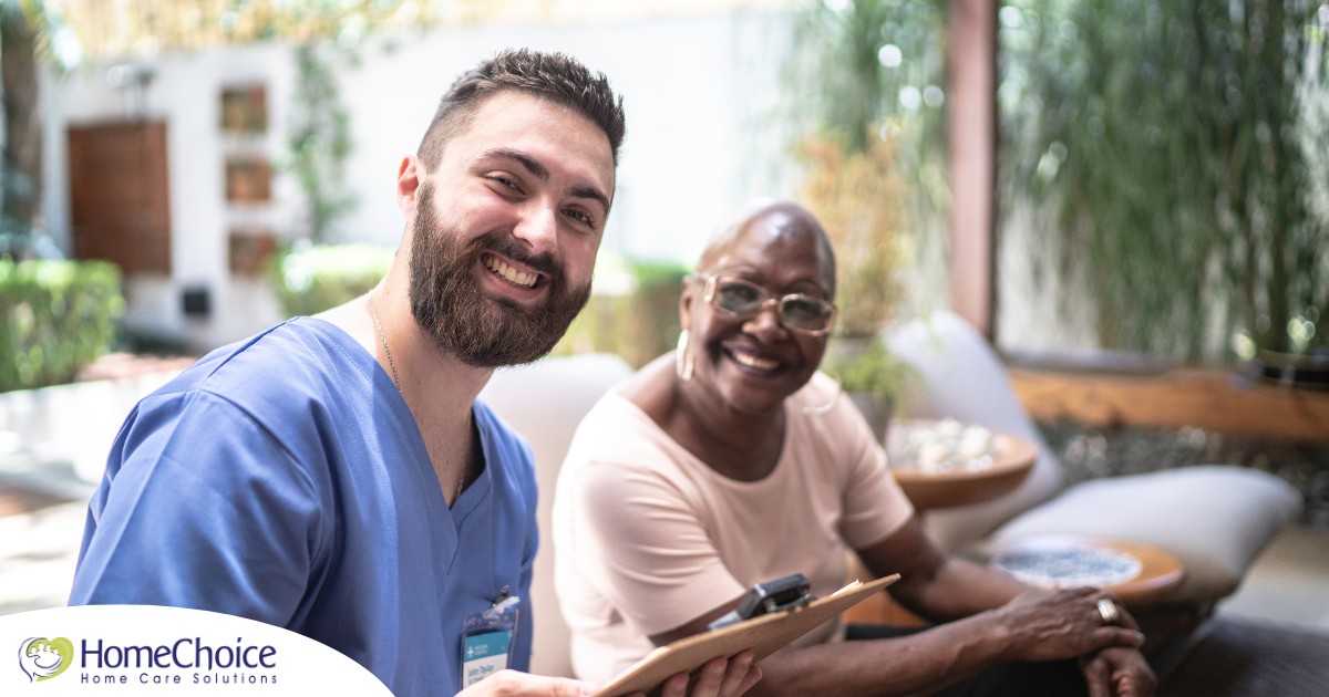 A happy caregiver and client represent the results of quality training and support for those in the caregiving field.