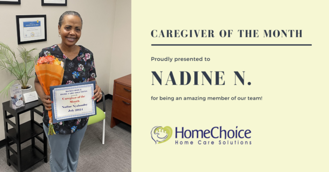 Nadine, our Caregiver of the Month for July 2024.